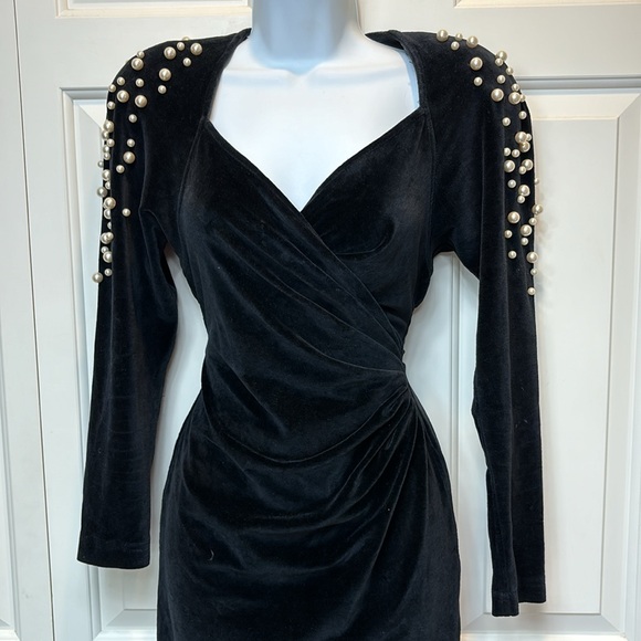 Tadashi Shoji Velvet Wrap Dress with Pearls - Picture 5 of 11